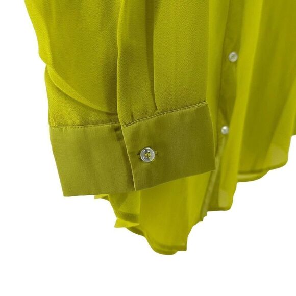 Davi Dani Lime Green Top Long Sleeve Satin Button Up Size 1X Semi Sheer Panel - Picture 5 of 8